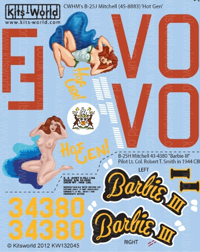 キッツワールド KW132045 1/32 イギリス空軍 B-25H ミッチェル CWHM`s B25J `Hot Gen`, アメリカ陸軍 `Barbie III` CBI 1944