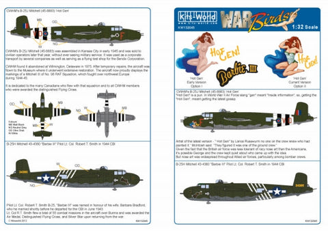 キッツワールド KW132045 1/32 イギリス空軍 B-25H ミッチェル CWHM`s B25J `Hot Gen`, アメリカ陸軍 `Barbie III` CBI 1944