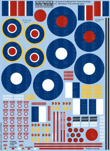 キッツワールド KW132050 1/32 B-25 ミッチェルの一般的なマーキング RAF & SEAC Two types of propeller decals, two t・・・