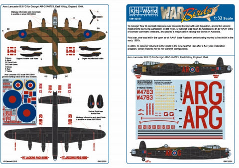 キッツワールド KW132051 1/32 アブロ ランカスター B.III ‘G for George’ ARG W4783III ’ ARG W4783 Recommended HKモデル用