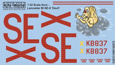 キッツワールド KW132072 1/32 アブロランカスター B.I/III SE-X KB837 'Devil' 431 Sqn (Iroquois) 6 Grp Croft, England.1944