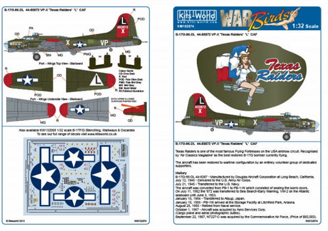 キッツワールド KW132074 1/32 アメリカ陸軍航空軍 B-17G フライングフォートレス `Texas Raiders`,`L`