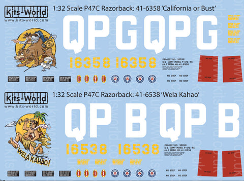 キッツワールド KW132076 1/32 アメリカ陸軍航空軍 P-47C サンダーボルト レザーバック `California or Bust`, `Wela Kahao`