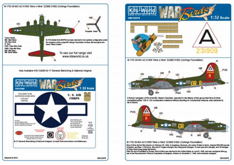 キッツワールド KW132079 1/32 アメリカ陸軍航空軍 B-17G フライングフォートレス 第91爆撃航空群 第323爆撃飛行隊 `Nine O Nine`