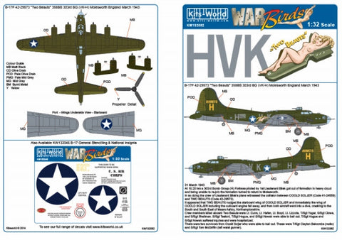 キッツワールド KW132082 1/32 アメリカ陸軍航空軍 B-17F フライングフォートレス 第303爆撃飛行群 第358爆撃飛行隊 `Two Beauts``