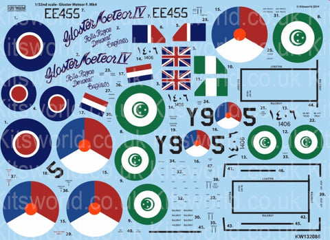 キッツワールド KW132086 1/32 グロスターミーティア F4 [イギリス空軍 `The Yellow Peril`,`Forever Amber`/オランダ空軍 第323飛行隊/エジプト空・・・