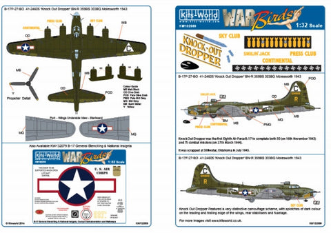 キッツワールド KW132089 1/32 アメリカ陸軍航空軍 B-17F フライングフォートレス 第303爆撃飛行群 第358爆撃飛行隊 `Knockout Dropper`
