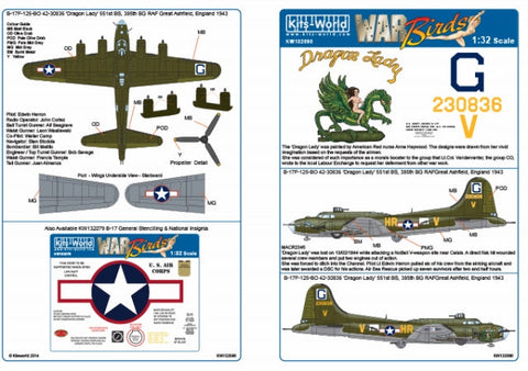 キッツワールド KW132090 1/32 アメリカ陸軍航空軍 B-17F フライングフォートレス 第385爆撃飛行群 第551爆撃飛行隊 `ドラゴン Lady`