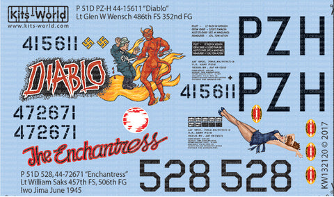 キッツワールド KW132120 1/32 P 51D Mustang 44-15611 PZ-H “Diablo”, Pilot: Lt Glenn W Wensch, 486th FS, 352nd FG. Bodney, Norfolk ・・・