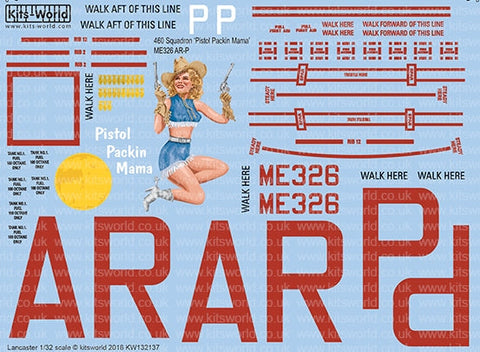 キッツワールド KW132137 1/32 WWII イギリス空軍 アブロ ランカスター B.I `Pistol Packin Mama` ノーズアート機デカール