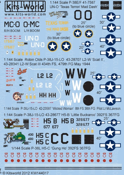 キッツワールド KW144017 1/144 アメリカ陸軍 P-38 ライトニング デカールセット