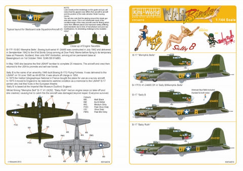 キッツワールド KW144019 1/144 アメリカ陸軍航空軍 B-17F/G フライングフォートレス `SallyB,Memphis Belle`,`Baby Ruth`