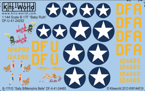 キッツワールド KW144019 1/144 アメリカ陸軍航空軍 B-17F/G フライングフォートレス `SallyB,Memphis Belle`,`Baby Ruth`