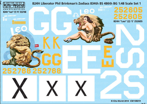 キッツワールド KW148019 1/48 WWII アメリカ陸軍 B-24 リベレーター ゾディアック・スコードロン `Leo-252768` & `Leo 2-252605`