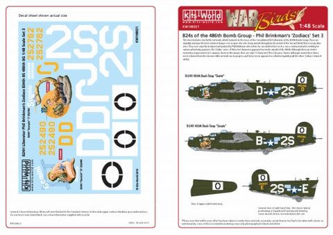 キッツワールド KW148021 1/48 B24 Liberator Phil Brinkman's 'Zodiacs' 834th BS 486 BG - 2 Nose Art Designs Set 3 - 'Gemini - Scorpio'