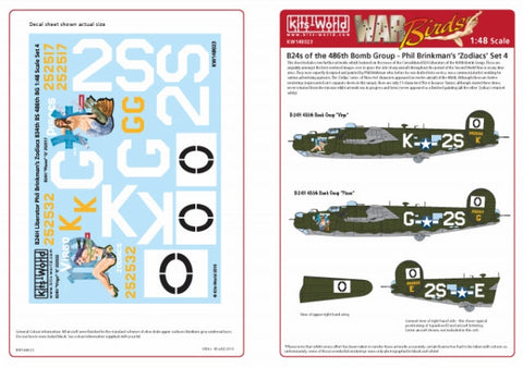 キッツワールド KW148023 1/48 B24 Liberator Phil Brinkman's 'Zodiacs' 834th BS 486 BG - 2 Nose Art Designs Set 4 - 'Virgio - Pisces