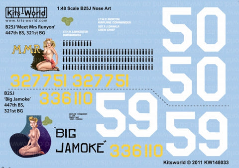 キッツワールド KW148033 1/48 WWII アメリカ陸軍 B-25J ミッチェル `Meet Mrs Runyon` & `Big Jamoke`