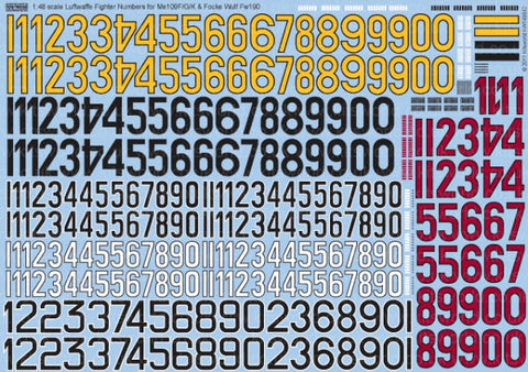 キッツワールド KW148042 1/48 ドイツ空軍 機体番号デカール Bf109F/G/K & Fw 190