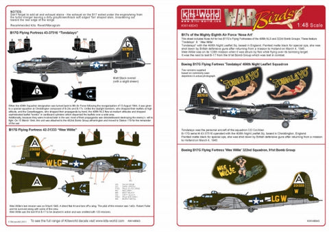 キッツワールド KW148043 1/48 アメリカ陸軍航空隊 B-17G 第406飛行隊 Tondalayo 43-37516 JJ-T , 第91爆撃航空群 第322爆撃飛行隊 Wee Willie