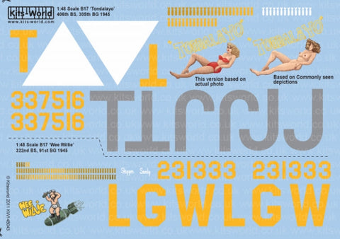キッツワールド KW148043 1/48 アメリカ陸軍航空隊 B-17G 第406飛行隊 Tondalayo 43-37516 JJ-T , 第91爆撃航空群 第322爆撃飛行隊 Wee Willie