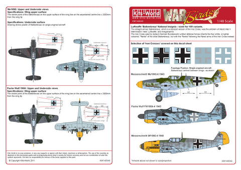 キッツワールド KW148049 1/48 WWII ドイツ空軍 Bf109 バルケンクロイツデカール