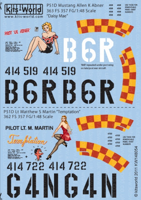 キッツワールド KW148054 1/48 WWII アメリカ陸軍航空軍 P-51D マスタング 第357戦闘群 第363飛行隊 アレン・K・アブナー搭乗機 `Daisy Mae`(他)