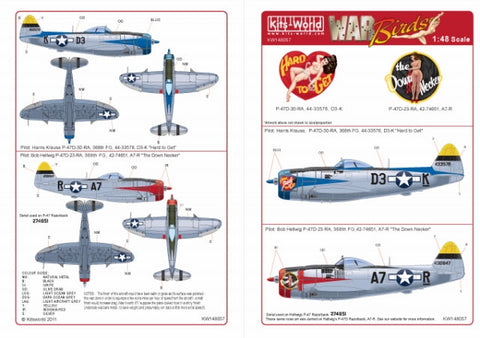 キッツワールド KW148057 1/48 WWII アメリカ空軍 P-47D サンダーボルト 第368戦闘群 第397戦闘飛行隊 `Hard to Get` & `The Down Necker`用
