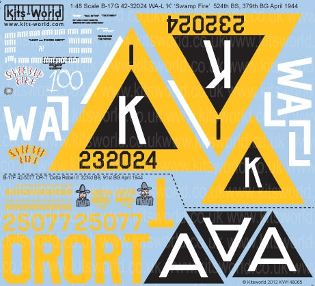 キッツワールド KW148065 1/48 アメリカ陸軍B-17G/F フライングフォートレス 第379爆撃飛行群 第524爆撃飛行隊`Swamp Fire`, 第91爆撃飛行群 ・・・