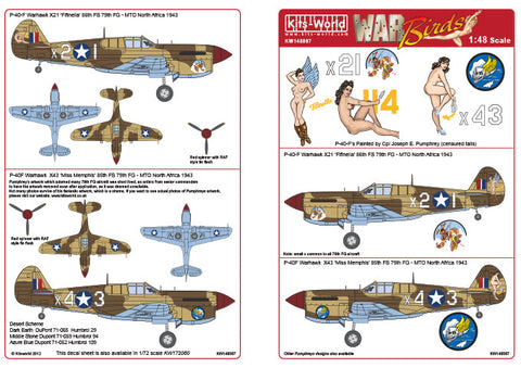 キッツワールド KW148067 1/48 アメリカ陸軍 カーチスP-40 ウォーホーク 第79戦闘群 第86戦闘飛行隊 `Fifinella`, 第79戦闘群 第85戦闘飛行隊 `Miss Memphi・・・