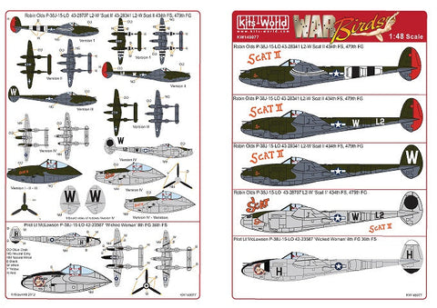キッツワールド KW148077 1/48 アメリカ陸軍 P-38J ライトニング用デカール 第479戦闘群 第434戦闘飛行隊/第36戦闘群 第8戦闘飛行隊