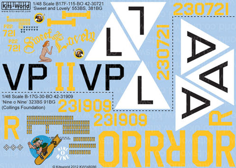 キッツワールド KW148086 1/48 アメリカ陸軍 B-29 スーパーフォートレス 第381爆撃飛行群 第553爆撃飛行隊 `Sweet and Lovely`、第91爆撃飛行群 第323爆・・・
