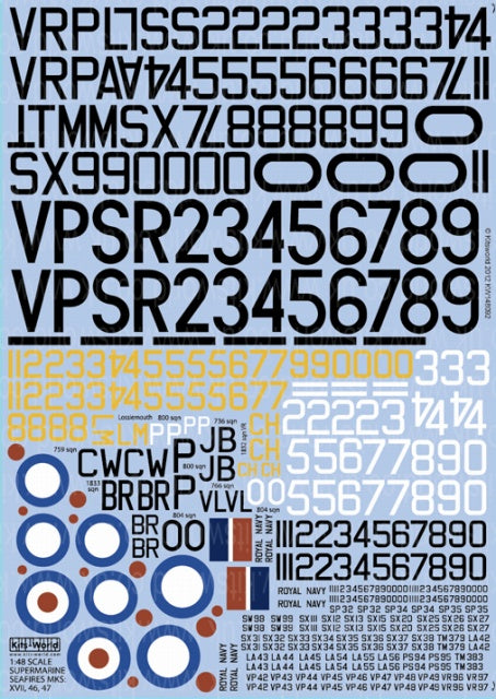 キッツワールド KW148092 1/48 WWII イギリス海軍 スーパーマリン シーファイア MKs XVII, 46, 47用ナンバー&スコードロンコード