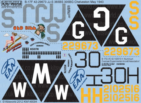 キッツワールド KW148094 1/48 アメリカ陸軍B-17G/F フライングフォートレス `Aluminium Overcast`EAA,第305戦闘群第365戦闘飛行隊`Old Bill`