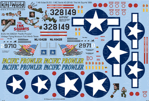 キッツワールド KW148098 1/48 アメリカ陸軍 B-25J ミッチェル The Ink Squirts 98 Seabees, アメリカ海兵隊 B-25J ミッチェル `Pacific Prowle