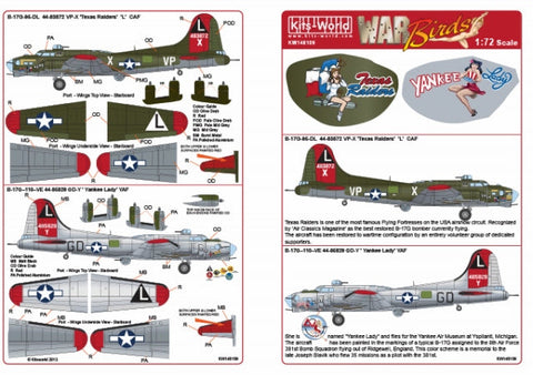 キッツワールド KW148109 1/48 アメリカ陸軍航空軍 B-17G フライングフォートレス `Texas Raiders`,`L`,`Yankee Lady`,`L`