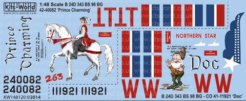 キッツワールド KW148120 1/48 アメリカ陸軍航空軍 B-24D リベレーター 第98爆撃航空群 第343爆撃飛行隊 `Prince Charming` `Doc`