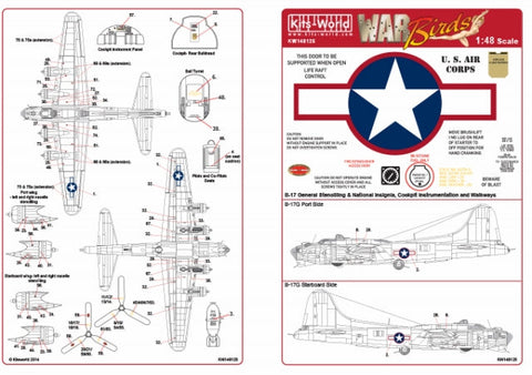 キッツワールド KW148125 1/48 アメリカ陸軍航空隊 B-17F/G フライングフォートレス 基本ステンシルセット (国籍マーク赤縁付)