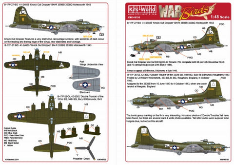 キッツワールド KW148130 1/48 アメリカ陸軍航空軍 B-17F フライングフォートレス 第303爆撃飛行群 第359爆撃飛行隊 `Knockout Dropper` etc.