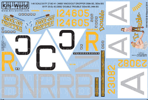 キッツワールド KW148130 1/48 アメリカ陸軍航空軍 B-17F フライングフォートレス 第303爆撃飛行群 第359爆撃飛行隊 `Knockout Dropper` etc.