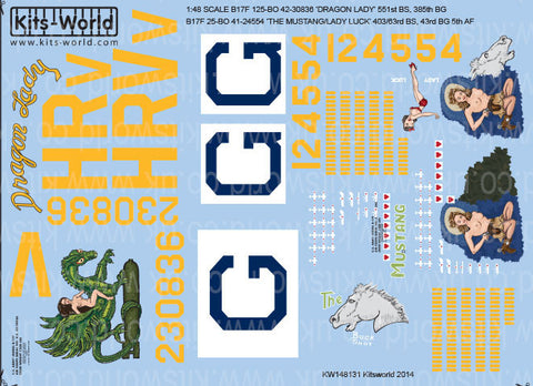 キッツワールド KW148131 1/48 アメリカ陸軍航空軍 B-17F フライングフォートレス 第385爆撃飛行群 第551爆撃飛行隊 `ドラゴン Lady` etc.