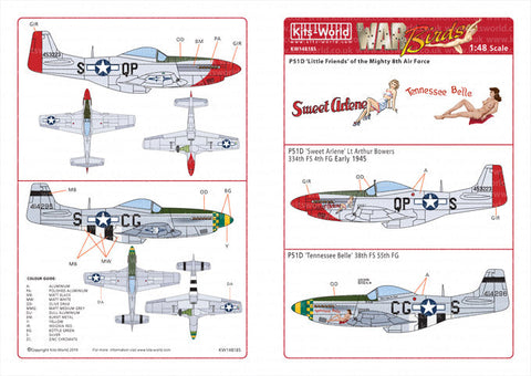 キッツワールド KW148185 1/48 P-51D Mustang 44-53223 QP-S 'Sweet Arlene' 334th FS 4th FG 8th AF - P-51D Mustang 44-14296 CG-S ‘Tennessee Belle’ 38th FS 55th FG