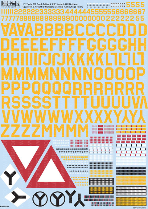 キッツワールド KW172006 1/72 B17 ボムタリーズ・キルシンボル一般的なマーキング-航空機のID番号とレタリング(カモフラージュ塗装用)