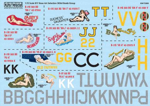 キッツワールド KW172009 1/72 B17 ノーズアートセレクション - 303rd BG 'Daddys Delight -'Duchess Daughter' -'Lady L・・・