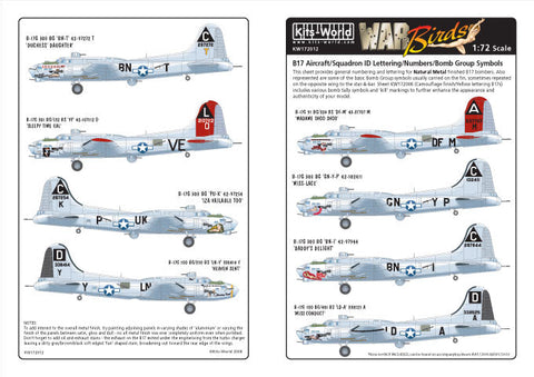 キッツワールド KW172012 1/72 B17 一般的なマーキング-航空機のID番号とレタリング(金属無塗装用)