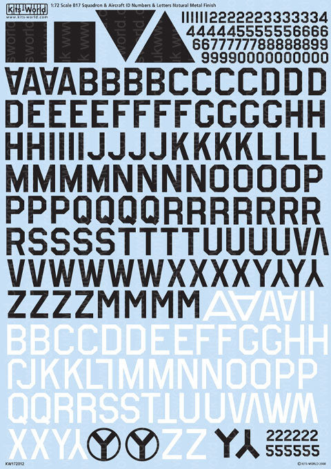 キッツワールド KW172012 1/72 B17 一般的なマーキング-航空機のID番号とレタリング(金属無塗装用)