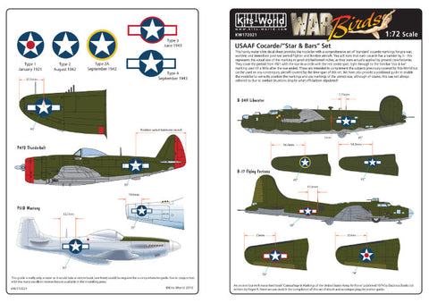 キッツワールド KW172021 1/72 Mixed Stars & Bars P-51, P-61, B-17, B-24, (Clean) 1921 -1946