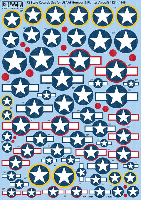 キッツワールド KW172021 1/72 Mixed Stars & Bars P-51, P-61, B-17, B-24, (Clean) 1921 -1946