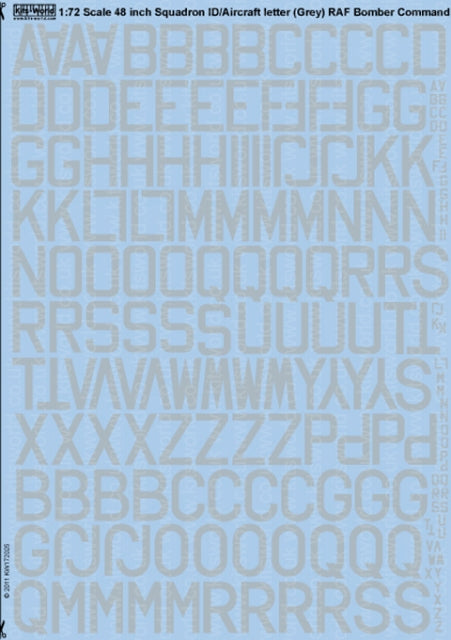 キッツワールド KW172025 1/72 イギリス空軍 爆撃機用コードレターデカール 1937-1941 ミディアムシーグレー