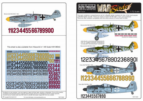 キッツワールド KW172029 1/72 ドイツ空軍 機体番号デカール Bf109F/G/K & Fw 190