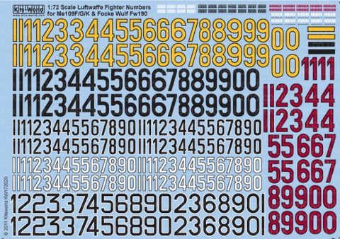 キッツワールド KW172029 1/72 ドイツ空軍 機体番号デカール Bf109F/G/K & Fw 190